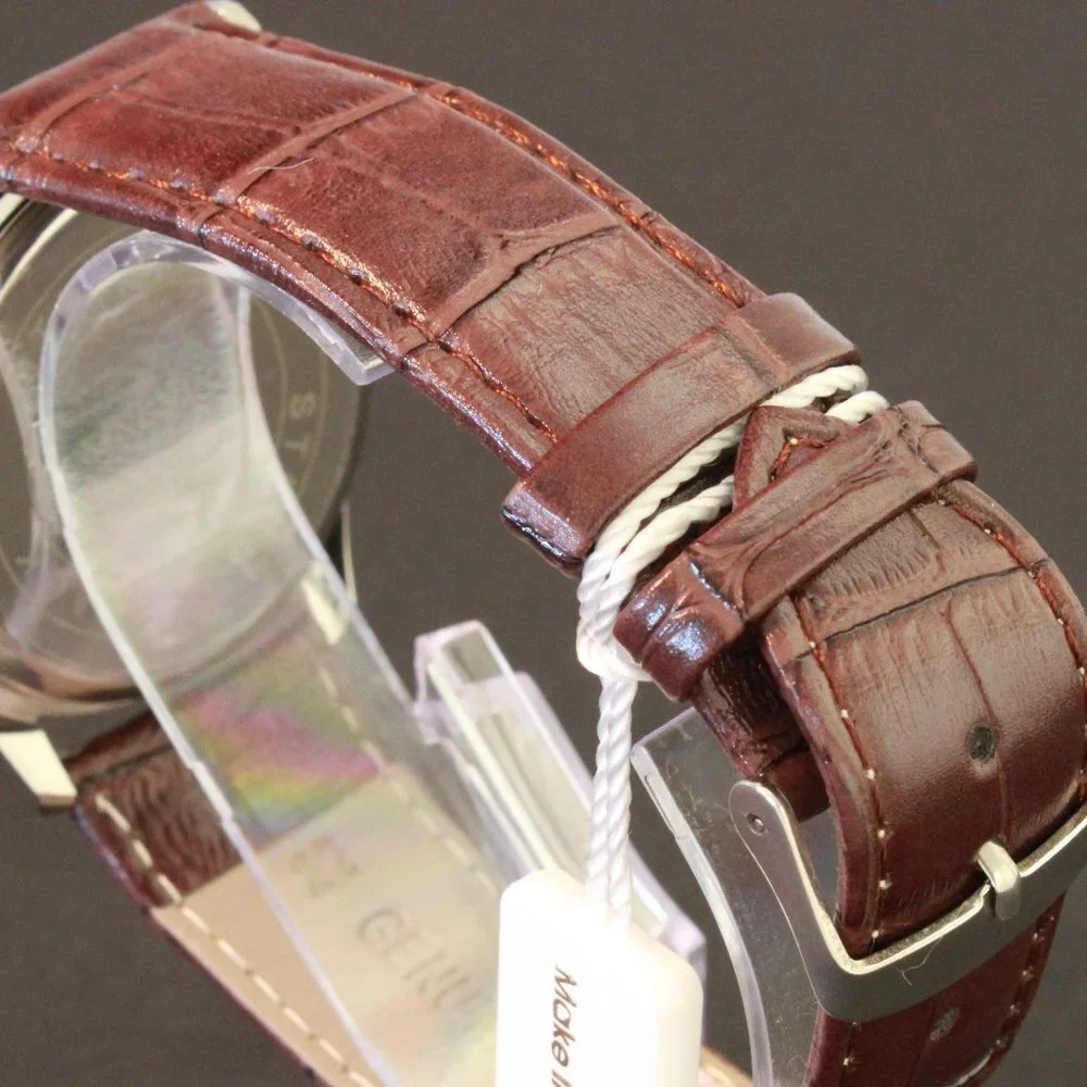 Men's Contemporary Dress Watch Silver Case Brown Leather Watch Strap 40mm - Picture 11 of 12